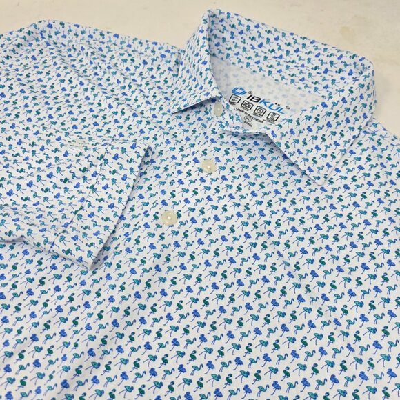 Ibkul White Bird Pattern Polo Mens Shirt Long Sleeve Golf UPF 50 Mens Size XL - Picture 1 of 5